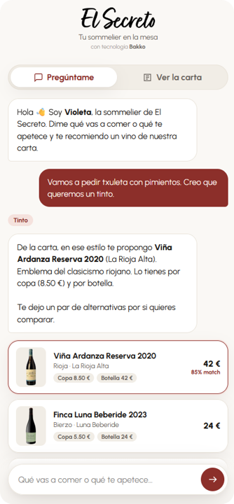 Conversación con el sommelier virtual de Bakko